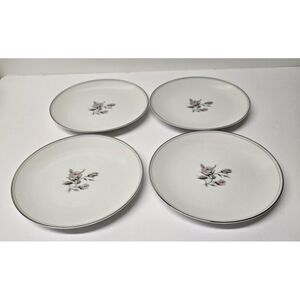 4pc. Noritake MARGOT‎ Bread / Dessert Plates Pink Rose White-Platinum trim 6.5"